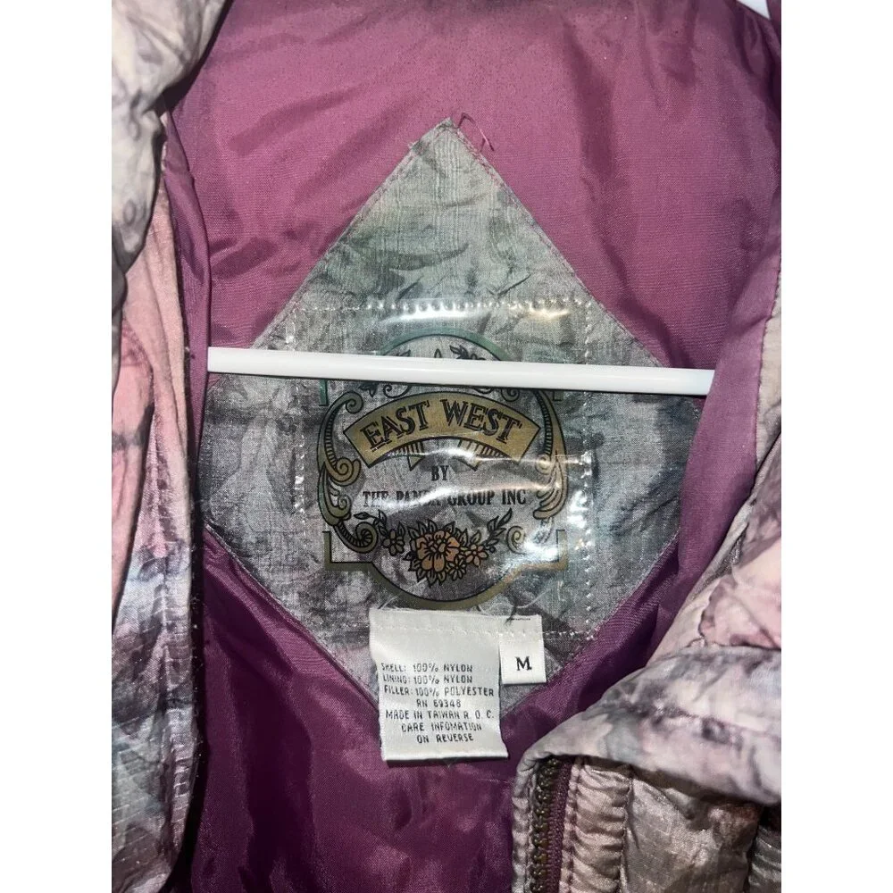 Vintage Women's Puffer Winter Jacket Metallic Purple/Green Camo Sz Med East West